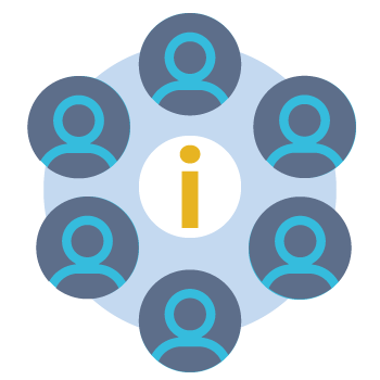 people surrounding an I representing project information