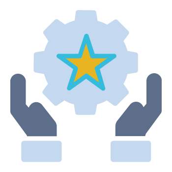 Hands holding up gear with star representing leadership roles and responsibilities
